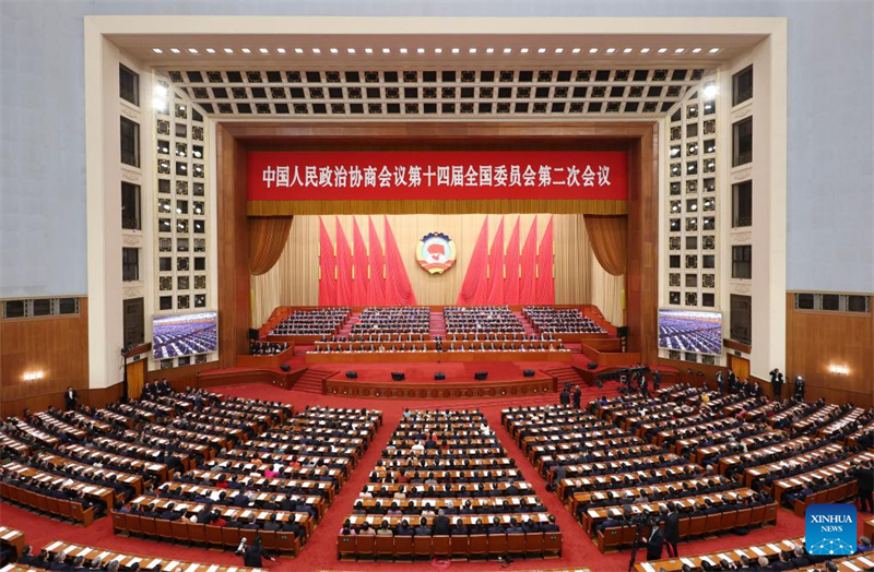 Η δεύτερη σύνοδος της 14ης Εθνικής Επιτροπής της Πολιτικής Συμβουλευτικής Διάσκεψης του Κινεζικού Λαού (CPPCC) πραγματοποίησε την τελική της συνεδρίαση στο Πεκίνο, την πρωτεύουσα της Κίνας, στις 10 Μαρτίου του 2024. (Φωτογραφία / Xinhua)
