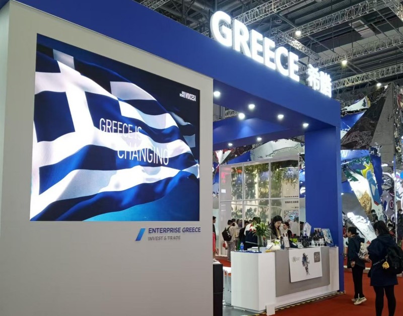 Άποψη του Ελληνικού περιπτέρου στην 7η Έκθεση Διεθνών Εισαγωγών της Κίνας στη Σανγκάη. 05/11/2024. (Φωτογραφία/Κωνσταντίνος Παπαθανασίου)