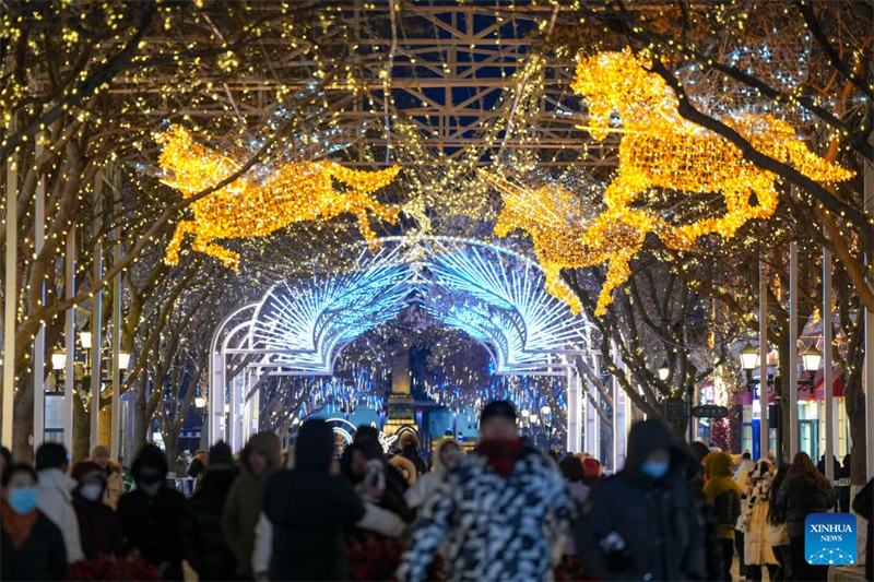 Τουρίστες επισκέπτονται την Κεντρική Οδό στην πόλη Χαρμπίν της επαρχίας Χεϊλονγκτζιάνγκ, στις 16 Δεκεμβρίου του 2025. (Φωτογραφία / Xinhua)