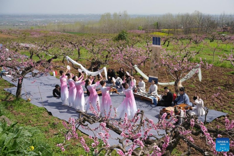 Πολιτιστικές εκδηλώσεις πραγματοποιήθηκαν ανάμεσα στις ανθισμένες ροδακινιές στους πρόποδες των βουνών Τζονγκνάν στην Σιάν